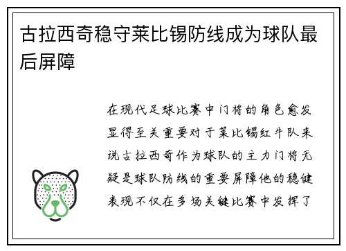古拉西奇稳守莱比锡防线成为球队最后屏障